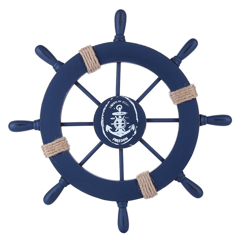 Rienar Nautical Ship Steering Wheel - 11" Diameter Wooden Beach Home Wall DÃ©cor With Fishing Net/Shell/Fish/Starfish/Seagull - Image 1